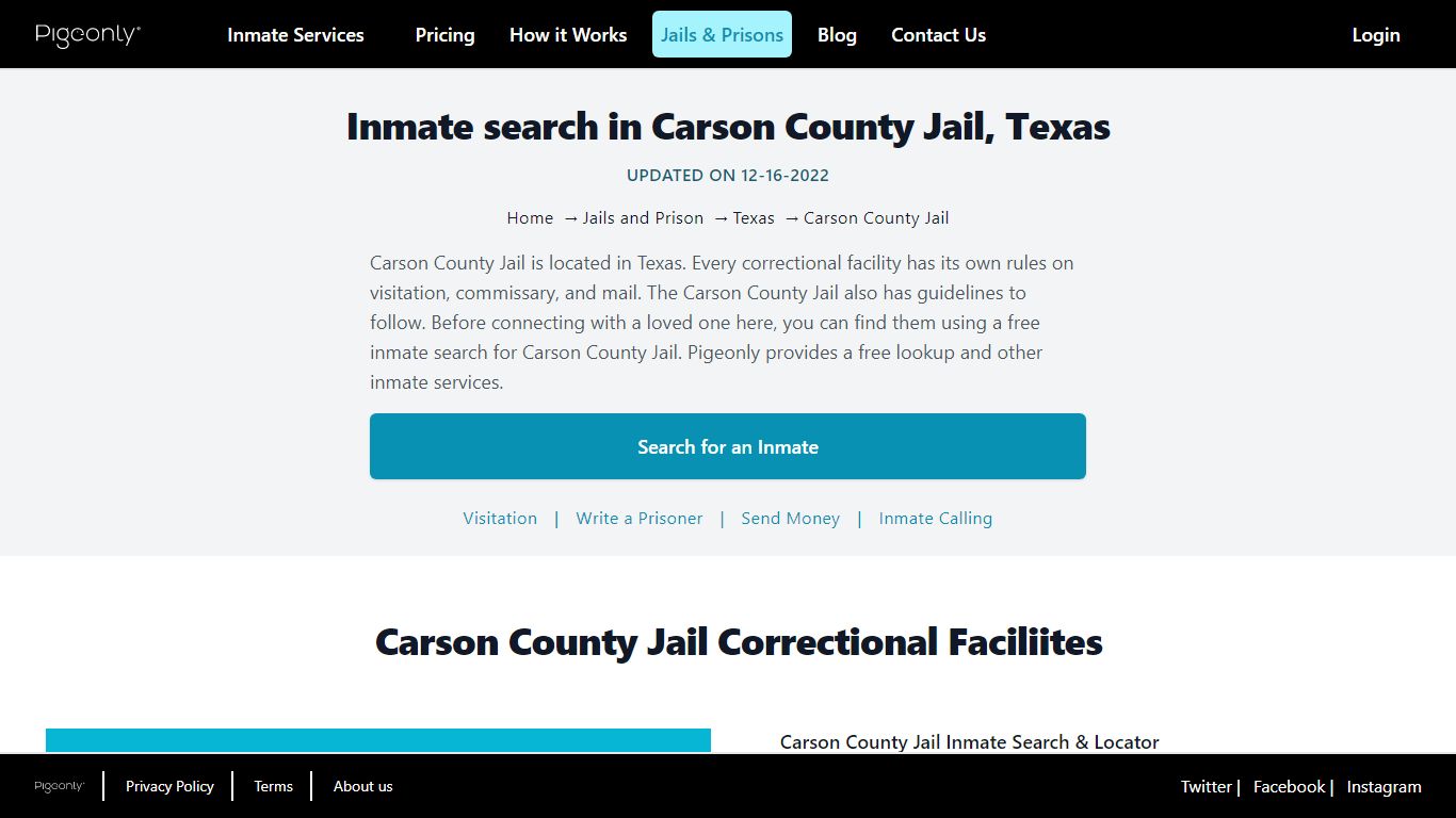 Inmate Search Carson County Jail, Texas | Pigeonly