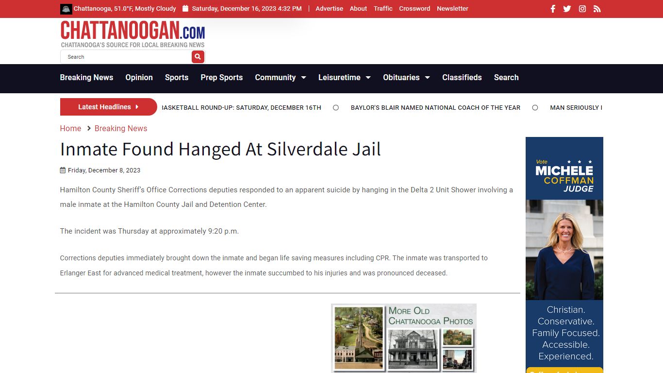 Inmate Found Hanged At Silverdale Jail - Chattanoogan.com